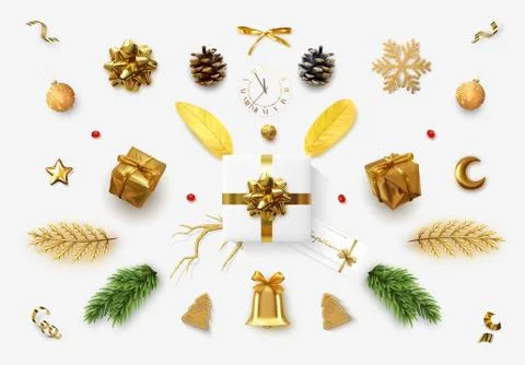 Set realistic Christmas objects for your design isolated on white background. Illustrazione stock