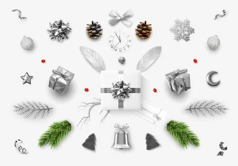 Set realistic Christmas objects for your design isolated on white background. Illustrazione stock