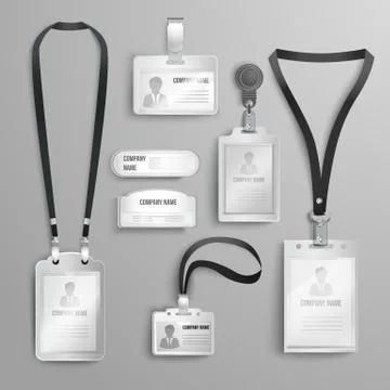 Set of realistic clear plastic badges id cards holders Stock Illustration