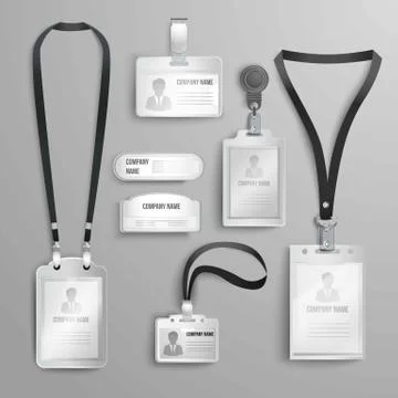Set of realistic clear plastic badges id cards holders Stock Illustration