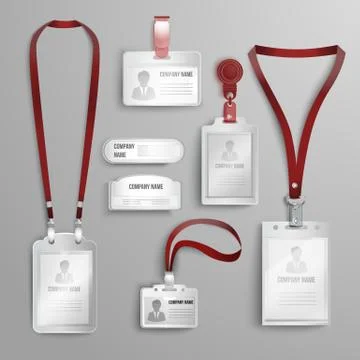 Set of realistic clear plastic badges id cards holders Stock Illustration
