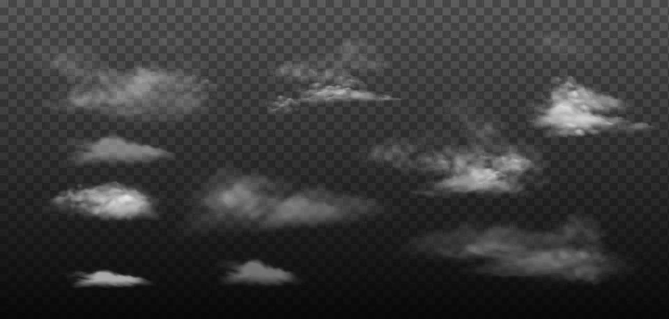 Set of Realistic Cloud on Transparent Background Stock Illustration