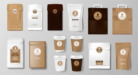 Set of Realistic Coffee packaging Mockup for Coffee shop, Cafe, restaurant Stock Illustration
