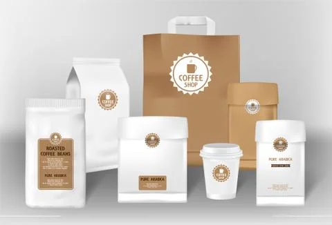 Set of Realistic Coffee paper package design mockup for brand identity. Coffee Stock Illustration