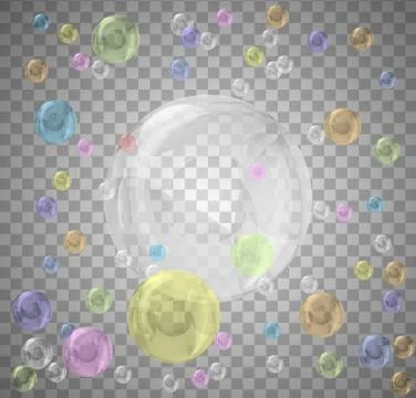 Set of realistic color bubbles on transparent background. Stock Illustration