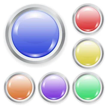 Set of realistic color plastic button with patch of light and metal frame 스톡 일러스트