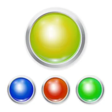 Set of realistic color plastic button with patch of light and metal element 스톡 일러스트