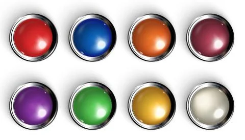 Set of realistic colored buttons with metallic borders Stock Illustration