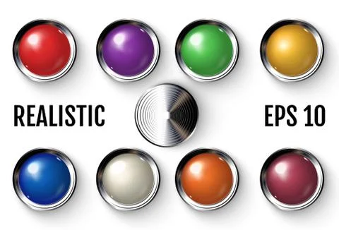 Set of realistic colored buttons with metallic borders Stock-Illustration