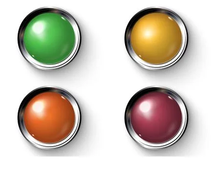 Set of realistic colored buttons with metallic borders. Stock Illustration