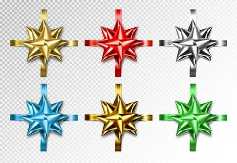 Set of realistic colored gift bow with ribbons. Vector bow-knot collection, 3d Illustrazione stock