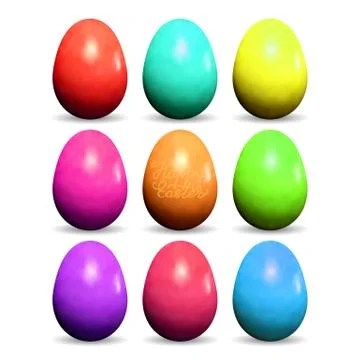 Set of realistic colorful Easter eggs on white background. Stock Illustration