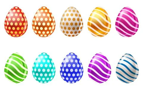 Set of realistic colorful easter eggs with pattern, collection. Vector Stock Illustration