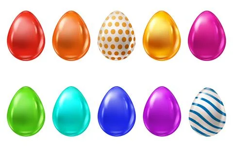 Set of realistic colorful easter eggs with pattern, collection. Vector Stock Illustration