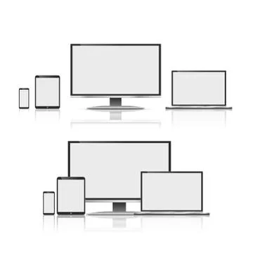 Set of realistic computer monitors, laptops, tablets and mobile phones Stock Illustration