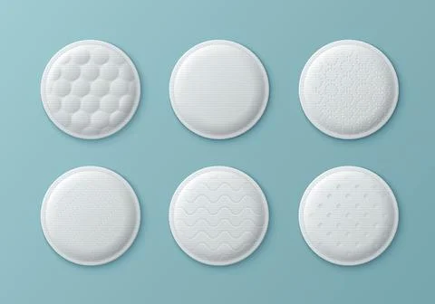 Set of realistic cotton pads with various textures Stock Illustration