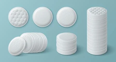 Set of realistic cotton pads with various textures Stock Illustration
