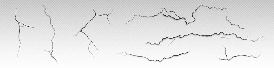 Set of realistic cracks on dry paint surface Stock Illustration