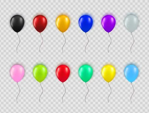 Set of realistic different colors balloons isolated on transparent background Stock Illustration