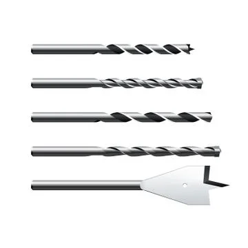 Set of realistic different steel Drill Bits. Vector illustration isolated on  Stock Illustration