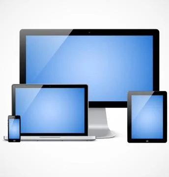 Set of realistic display, laptop, tablet computer and mobile phone template with Stock Illustration