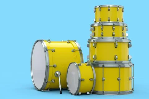 Set of realistic drums or drumset on blue background Stock Illustration