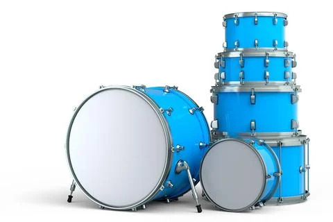 Set of realistic drums or drumset on white background Stock Illustration