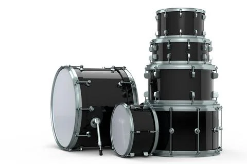 Set of realistic drums or drumset on white background Stock Illustration