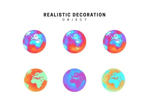Set of realistic earth planets in 3d blue color gradient shade Illustrazione stock
