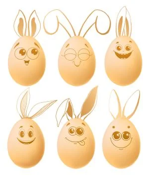 Set of realistic eggs with hand drawn elements. Happy easter. Vector Illustrazione stock