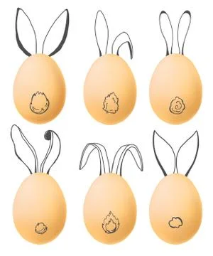 Set of realistic eggs with hand drawn elements. Happy easter. Vector Illustrazione stock
