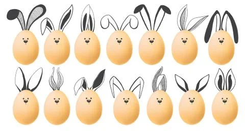 Set of realistic eggs with hand drawn elements. Happy easter. Vector Illustrazione stock