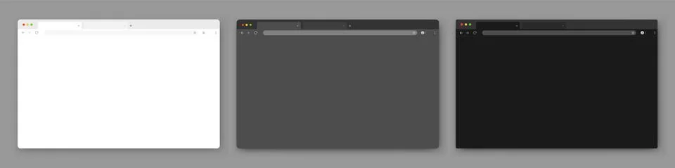 A set of realistic empty browser windows in white, gray and black with a toolbar 스톡 일러스트