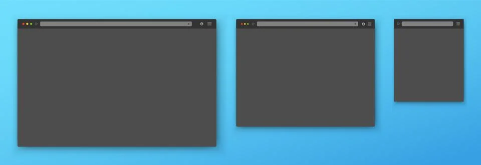 A set of realistic empty gray browser windows of different shapes with a toolbar イラスト素材