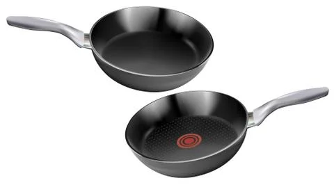 Set Realistic empty metal frying pan with a non-stick coating, composition is Stock Illustration