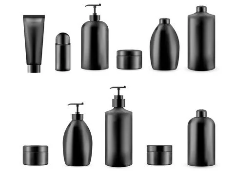 Set of realistic empty package for luxury cosmetic product. Collection of bla Illustrazione stock