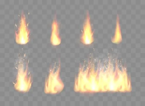 Set of Realistic Fire Flames Stock Illustration