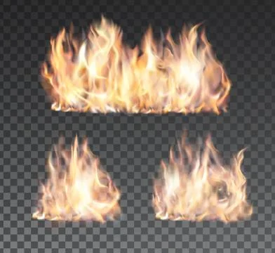 Set of realistic fire flames on transparent background Stock Illustration