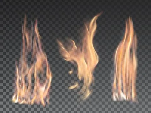 Set of realistic fire flames on transparent background Stock Illustration