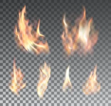 Set of realistic fire flames on transparent background Stock Illustration