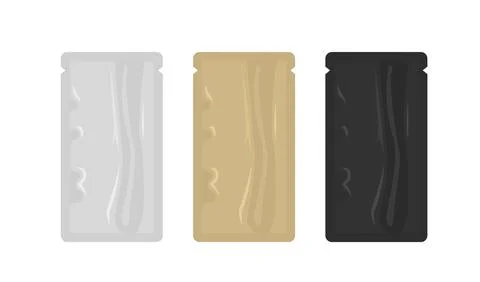 Set of realistic foil sachets for packaging silver, gold and black colors Stock Illustration