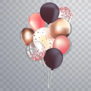 Set of realistic glossy metallic and transparent ballons for greeting cards Stock Illustration