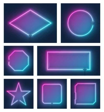 Set of realistic glowing different shapes neon frames isolated on transparent 스톡 일러스트