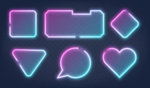 Set of realistic glowing different shapes neon frames isolated on transparent イラスト素材