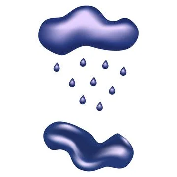 Set of realistic graphic elements, such as cloud, raindrops, puddle. Vector 3d イラスト素材