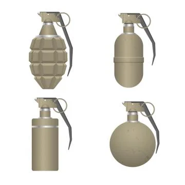 Set of realistic hand grenade isolated on white background Illustrazione stock