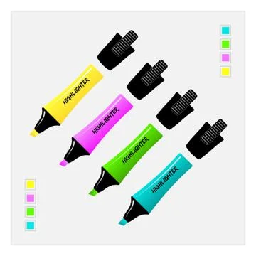 Set of realistic highlight permanent markers Stock Illustration