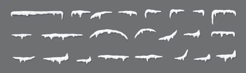 Set of Realistic Icicles on Grey Background Stock Illustration