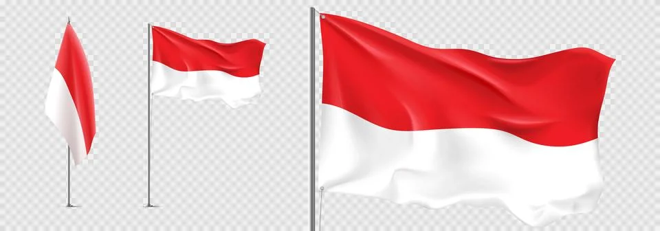 Set of realistic Indonesian flags Stock Illustration