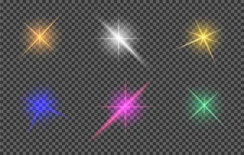 Set of realistic light glare, highlight. Collection of beautiful bright lens Stock Illustration